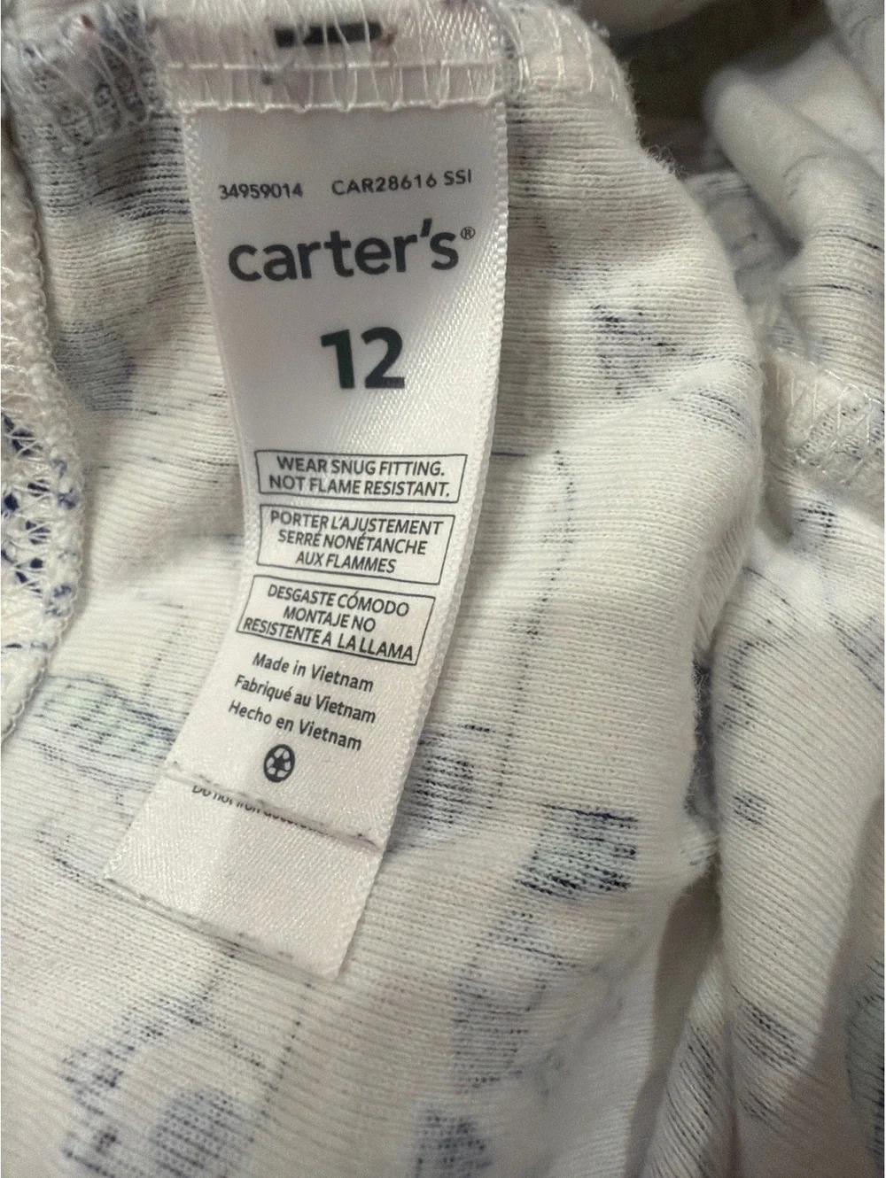 Carters Unisex Kids 12 Pajama Set Youth 12 long sleeve White Blue print